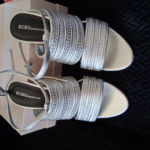 BCBGeneration Silver Strappy Platform Sandals
